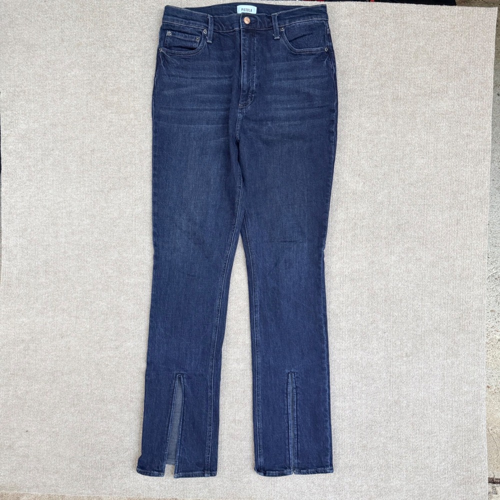 Pistola Harow High Rise Straight Leg Jeans Dark Wash Front Split‎ Hem Size 31